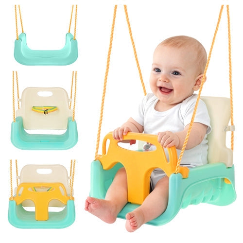 3-i-1 barn gunga med justerbara rep 120-150 cm, 30 kg, turkos/creme