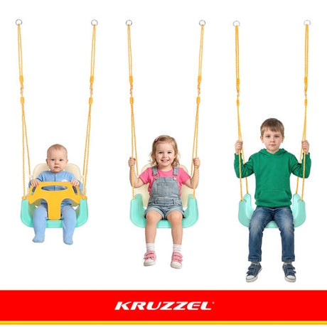 3-i-1 barn gunga med justerbara rep 120-150 cm, 30 kg, turkos/creme