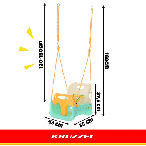 3-i-1 barn gunga med justerbara rep 120-150 cm, 30 kg, turkos/creme