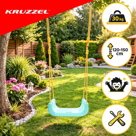 3-i-1 barn gunga med justerbara rep 120-150 cm, 30 kg, turkos/creme