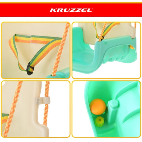 3-i-1 barn gunga med justerbara rep 120-150 cm, 30 kg, turkos/creme
