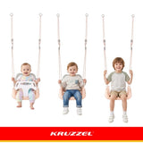 3-i-1 barnsväng med ryggstöd, räcke och bälte 30 kg grå/beige
