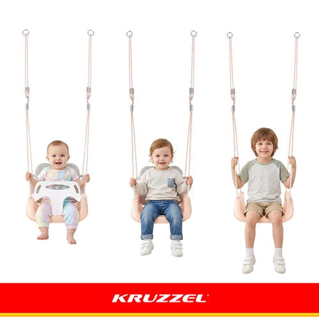 3-i-1 barnsväng med ryggstöd, räcke och bälte 30 kg grå/beige
