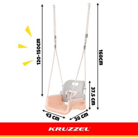 3-i-1 barnsväng med ryggstöd, räcke och bälte 30 kg grå/beige