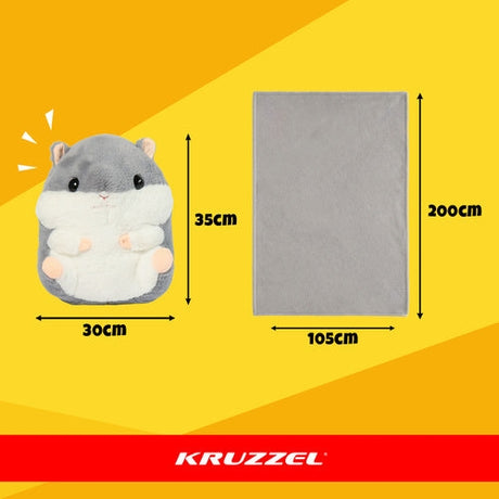 3-i-1 hamsterfilt med kudde och kramdjur 105x200 cm grå/vit