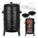 3-i-1 kolgrill med rökbox och locktermometer 80x48x42 cm svart