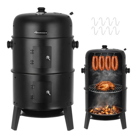 3-i-1 kolgrill med rökbox och locktermometer 80x48x42 cm svart