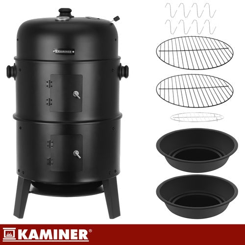 3-i-1 kolgrill med rökbox och locktermometer 80x48x42 cm svart