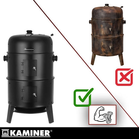 3-i-1 kolgrill med rökbox och locktermometer 80x48x42 cm svart