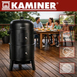 3-i-1 kolgrill med rökbox och locktermometer 80x48x42 cm svart