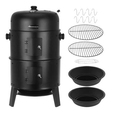 3-i-1 kolgrill med rökbox och locktermometer 80x48x42 cm svart