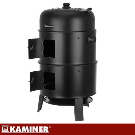 3-i-1 kolgrill med rökbox och locktermometer 80x48x42 cm svart