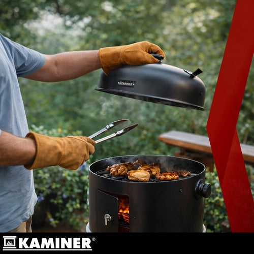 3-i-1 kolgrill med rökbox och locktermometer 80x48x42 cm svart