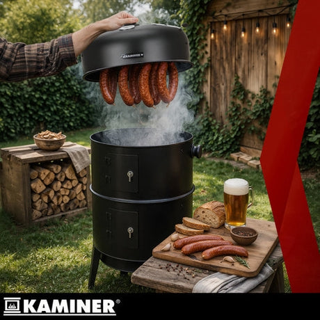 3-i-1 kolgrill med rökbox och locktermometer 80x48x42 cm svart