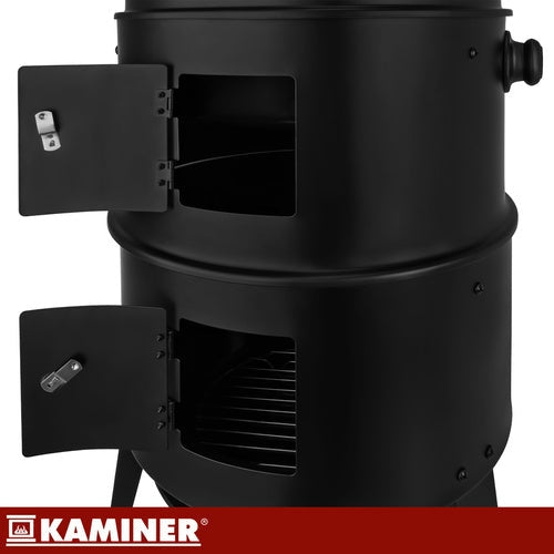3-i-1 kolgrill med rökbox och locktermometer 80x48x42 cm svart