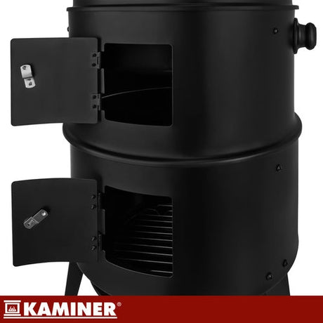 3-i-1 kolgrill med rökbox och locktermometer 80x48x42 cm svart
