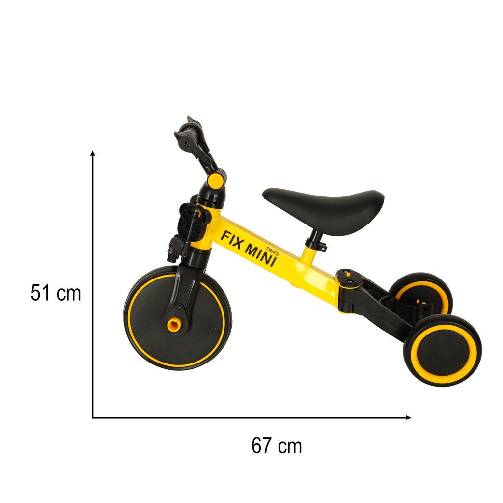 3-i-1 löpcykel/balanscykel trehjuling gul 18 mån-4 år max 30 kg