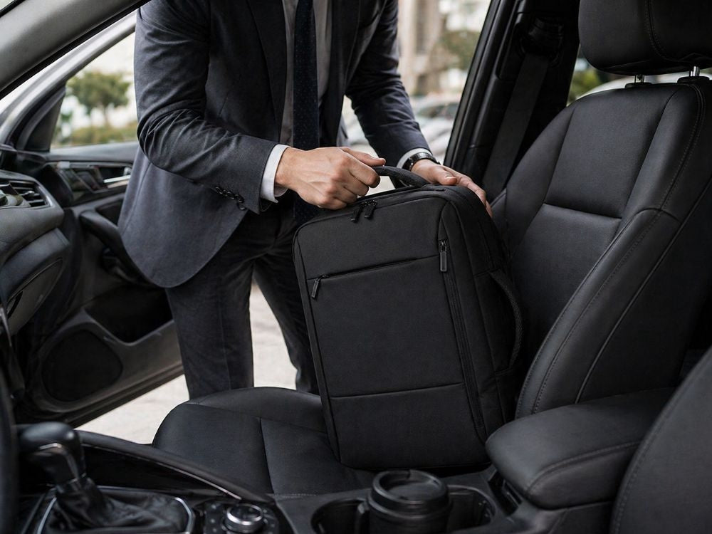 Affärsryggsäck med laptopfack och USB-port svart polyester 33x47 cm