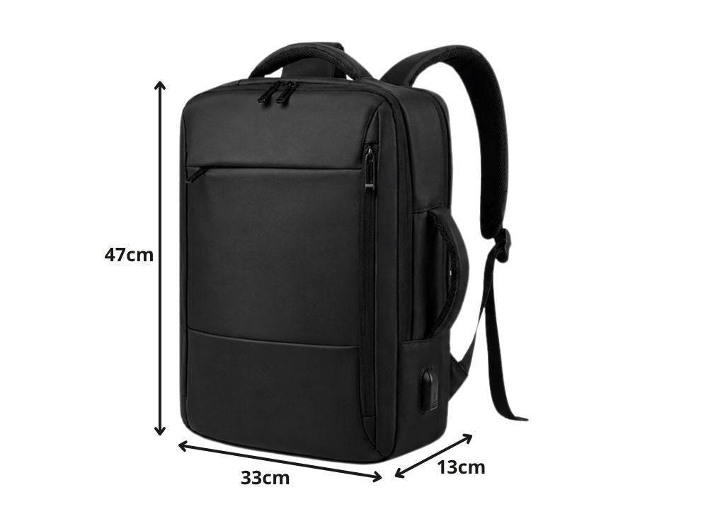 Affärsryggsäck med laptopfack och USB-port svart polyester 33x47 cm