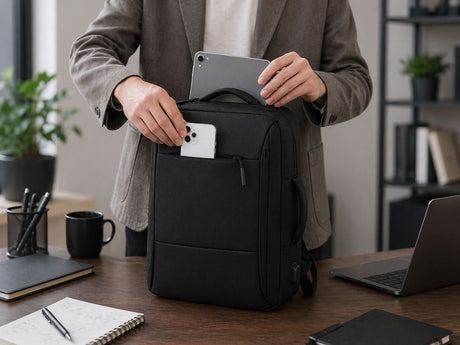 Affärsryggsäck med laptopfack och USB-port svart polyester 33x47 cm