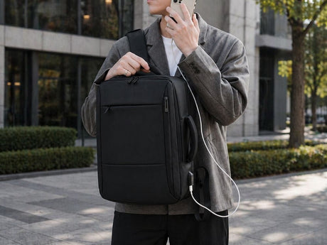 Affärsryggsäck med laptopfack och USB-port svart polyester 33x47 cm