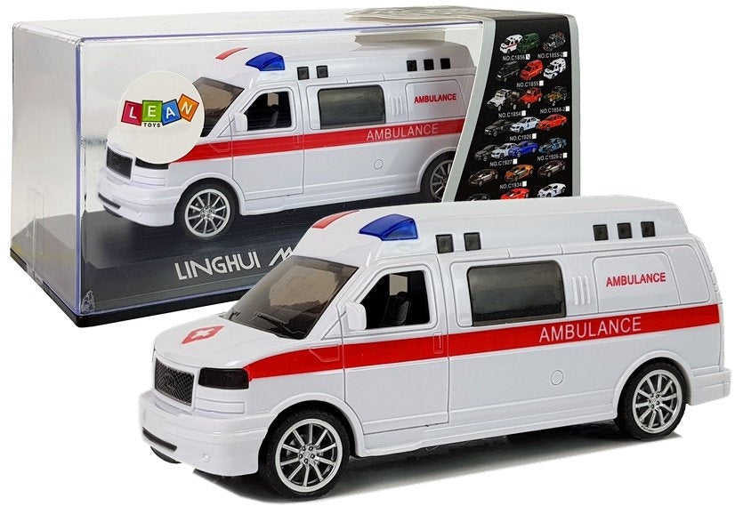 Ambulans leksaksbil 15,5 cm med LED-ljus, siren och dragback