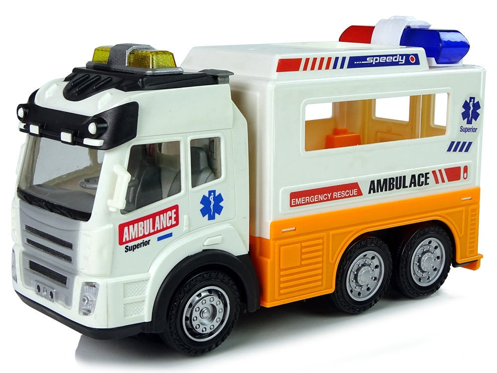 Ambulans leksaksbil 21 cm med ljus & ljud, öppningsbar bakdörr 3+