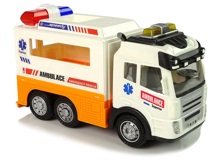 Ambulans leksaksbil 21 cm med ljus & ljud, öppningsbar bakdörr 3+