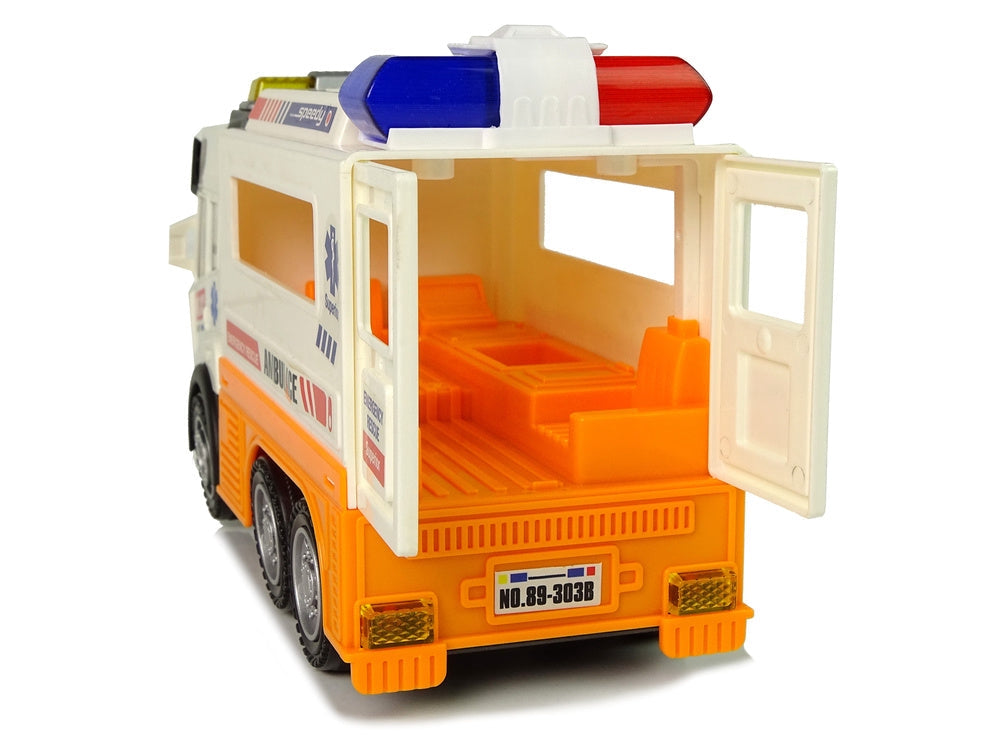 Ambulans leksaksbil 21 cm med ljus & ljud, öppningsbar bakdörr 3+