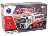 Ambulans leksaksbil 21 cm med ljus & ljud, öppningsbar bakdörr 3+