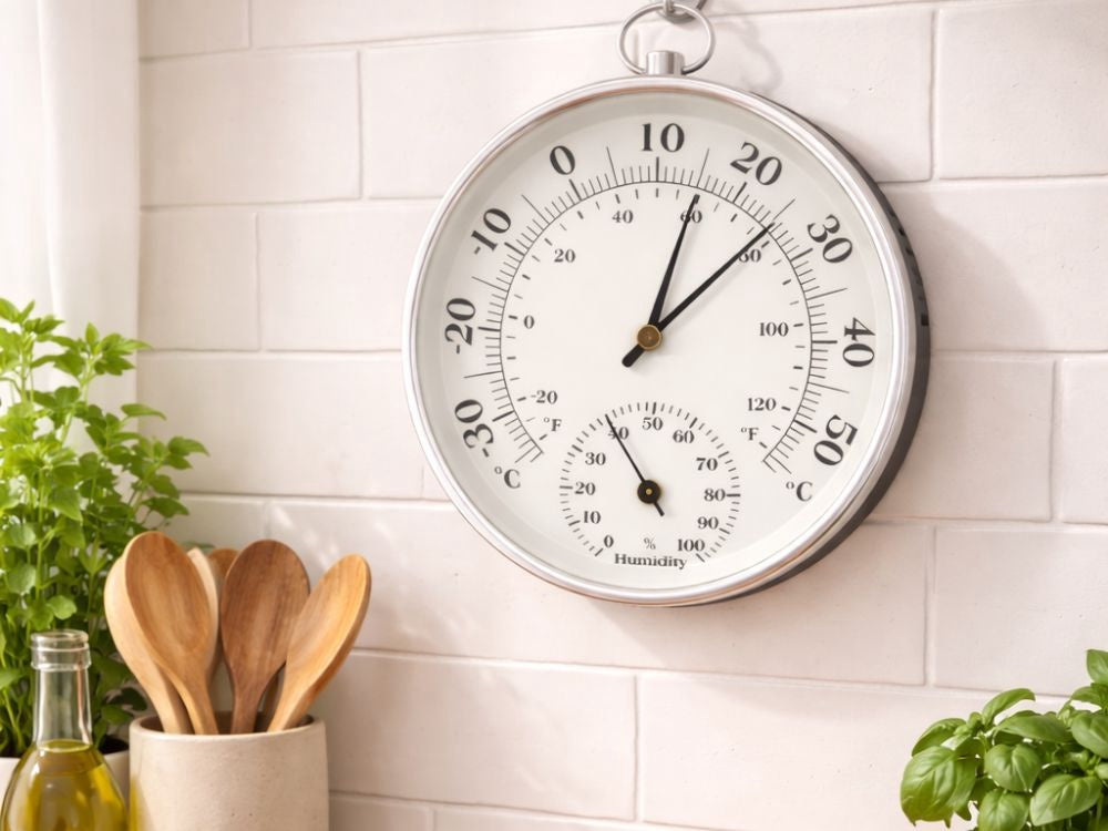Analog termometer/hygrometer för vägg -30 till +50°C grå-svart