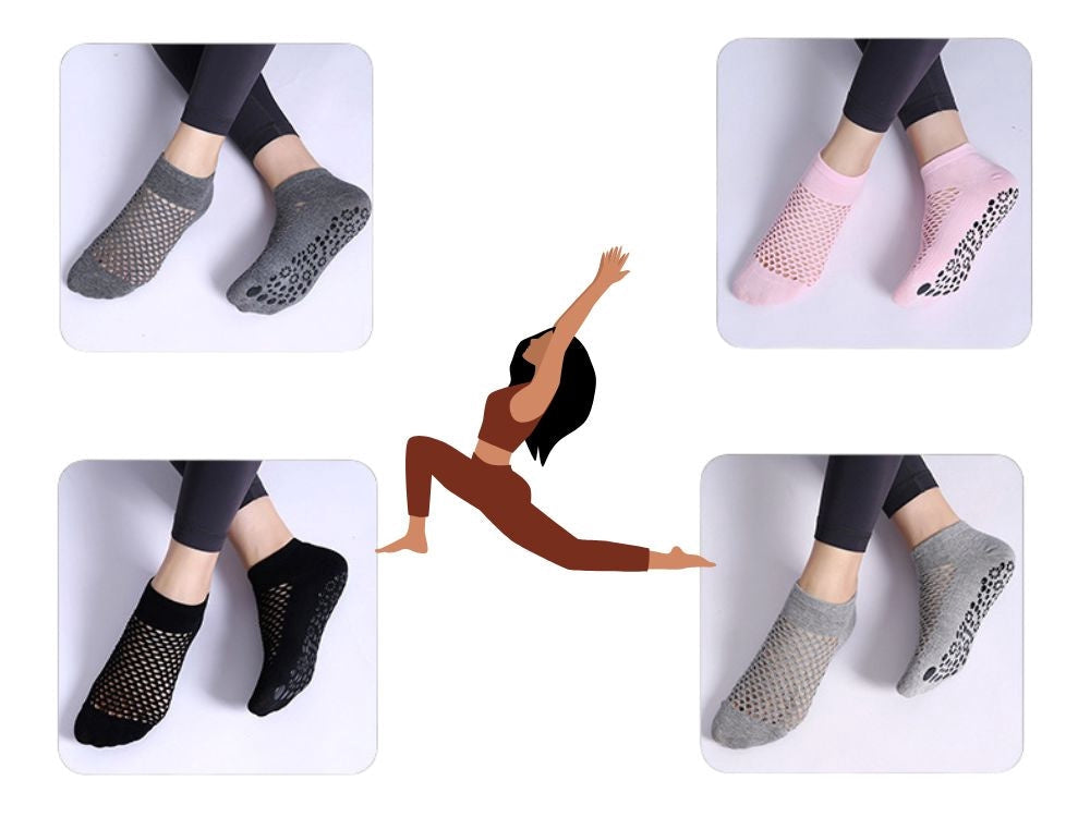 Antiglidstrumpor yoga bomull stl 36-40 1 par mörkgrå/rosa
