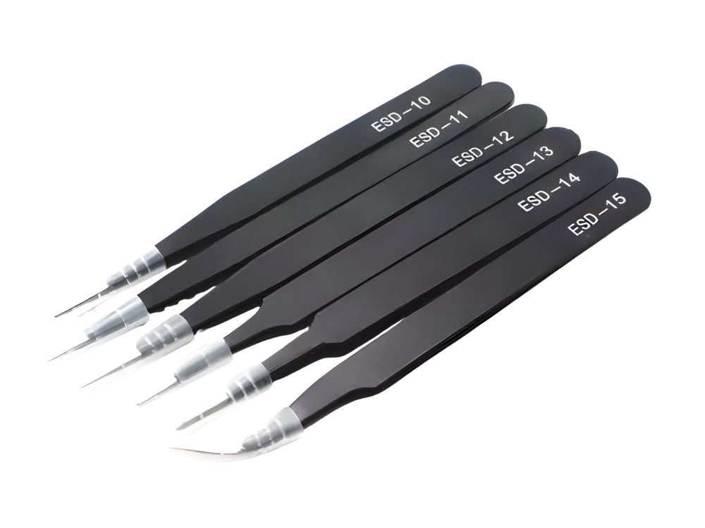 Antistatiskt pincettset 6 st precisionspincetter för elektronik/SMD, svart