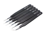 Antistatiskt pincettset 6 st precisionspincetter för elektronik/SMD, svart