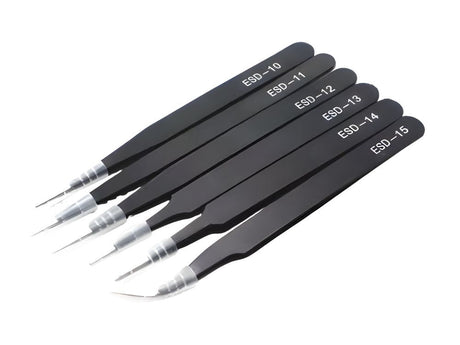 Antistatiskt pincettset 6 st precisionspincetter för elektronik/SMD, svart