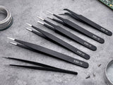 Antistatiskt pincettset 6 st precisionspincetter för elektronik/SMD, svart