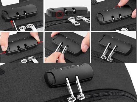 Antitjuv-ryggsäck för laptop med kombinationslås USB-port svart 15 L