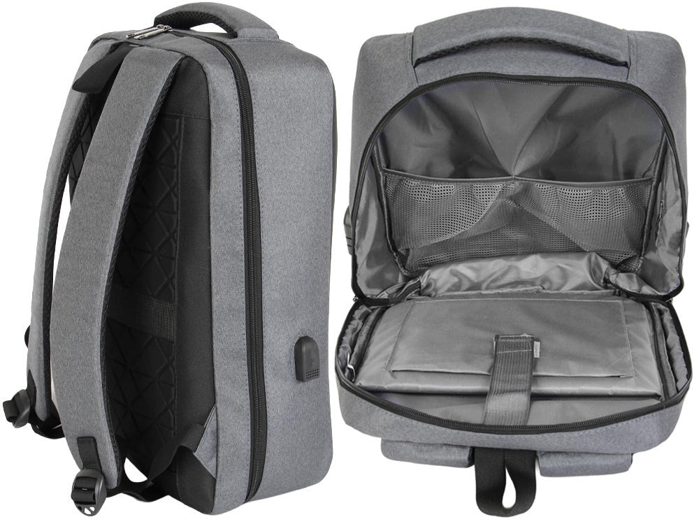 Antitjuvryggsäck laptop 15L med kombinationslås och USB-port, grå