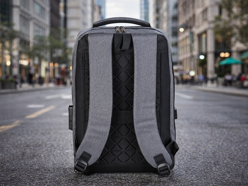 Antitjuvryggsäck laptop 15L med kombinationslås och USB-port, grå