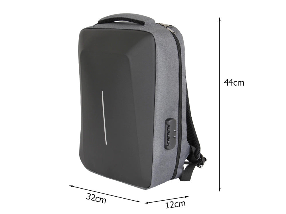 Antitjuvryggsäck laptop 15L med kombinationslås och USB-port, grå