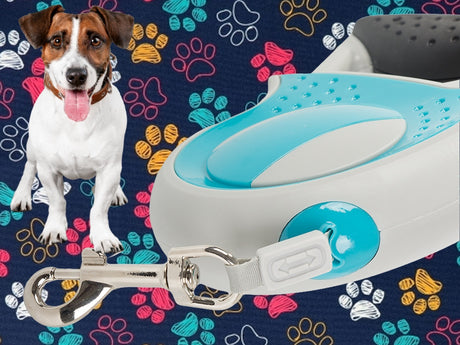 Automatiskt hundkoppel 5 m band för hund upp till 20 kg blå