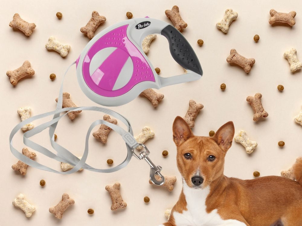Automatiskt hundkoppel 5 m för hund upp till 20 kg rosa