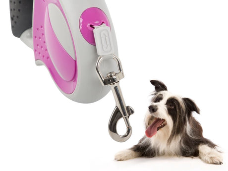 Automatiskt hundkoppel 5 m för hund upp till 20 kg rosa