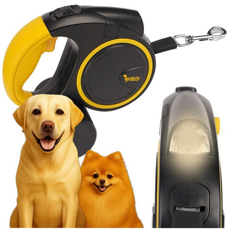 Automatiskt hundkoppel 5 m med LED-ficklampa & påshållare 10-25 kg