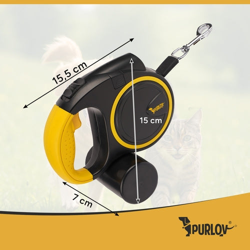 Automatiskt hundkoppel 5 m med LED-ficklampa & påshållare 10-25 kg