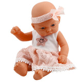 Babydocka 24 cm med rosa spetsklänning och huvudband