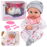 Babydocka 28 cm med kläder och matningstillbehör, skallra