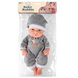 Babydocka 30 cm med grå pyjamas och mössa, mjuk tygklädsel