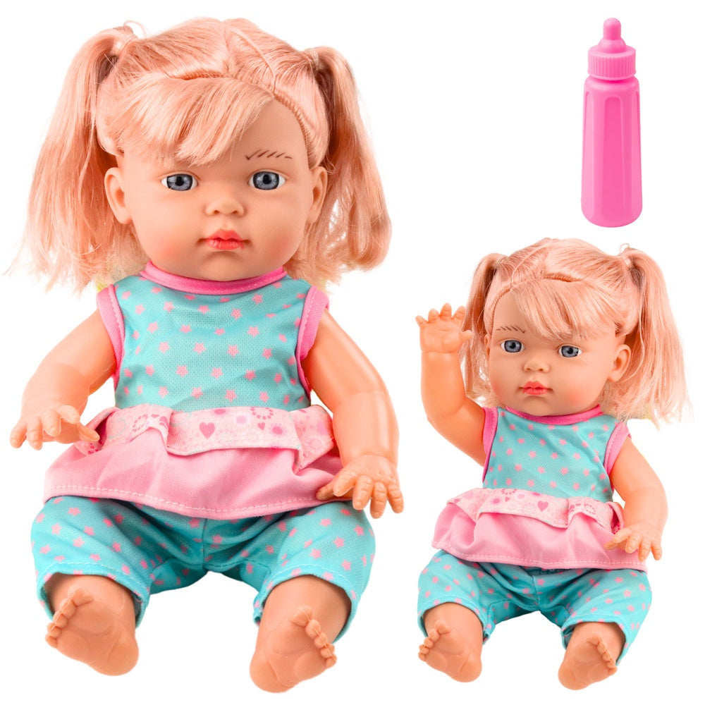 Babydocka 30 cm med ljud och nappflaska, turkos outfit, inkl. AG13