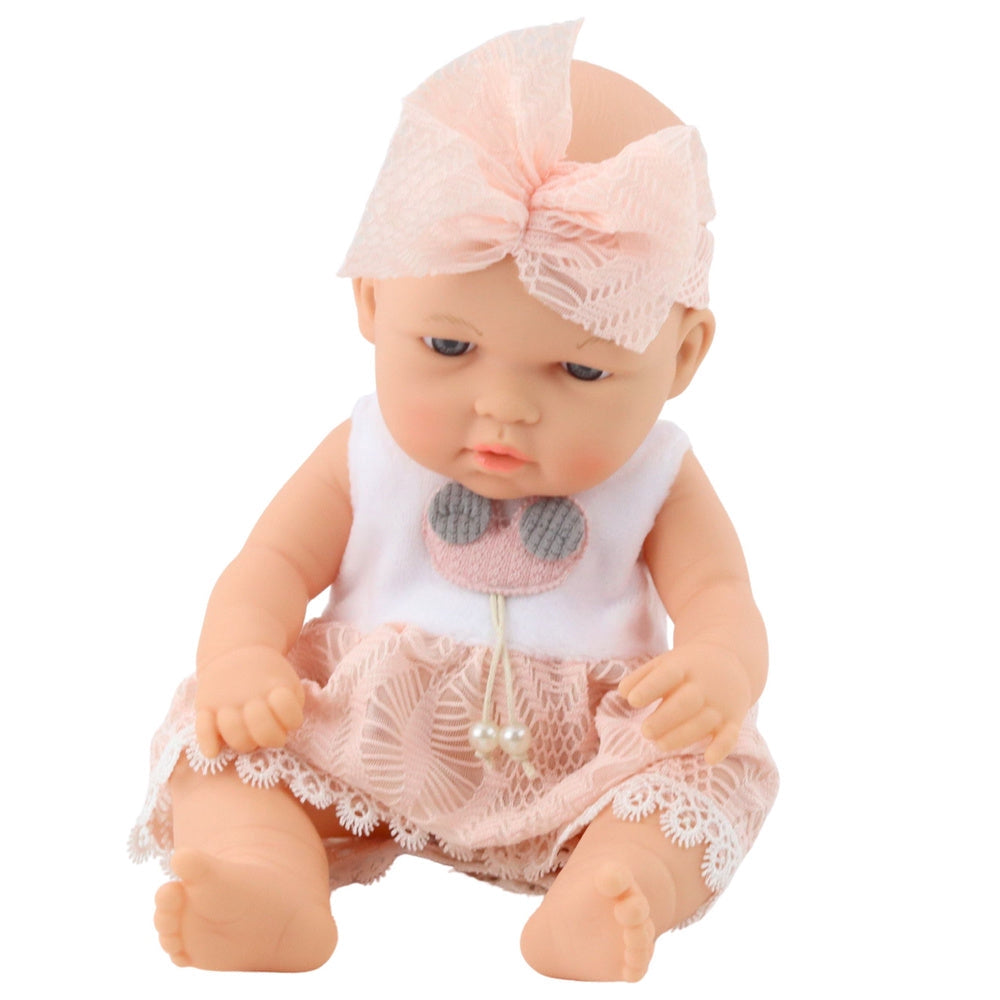 Babydocka 30 cm med rosa klänning och hårband med rosett